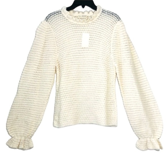 NWT ULLA JOHNSON Cream Laila Ruffled Alpaca-blend Lightweight Knit Sweater sz XL - Picture 8 of 16